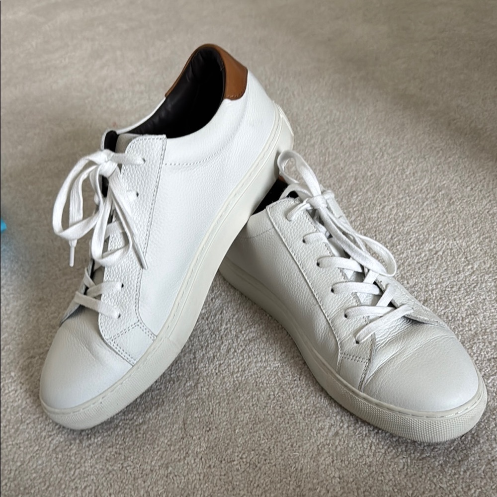 Men’s White and Brown Low-Top Sneakers with Textured Leather